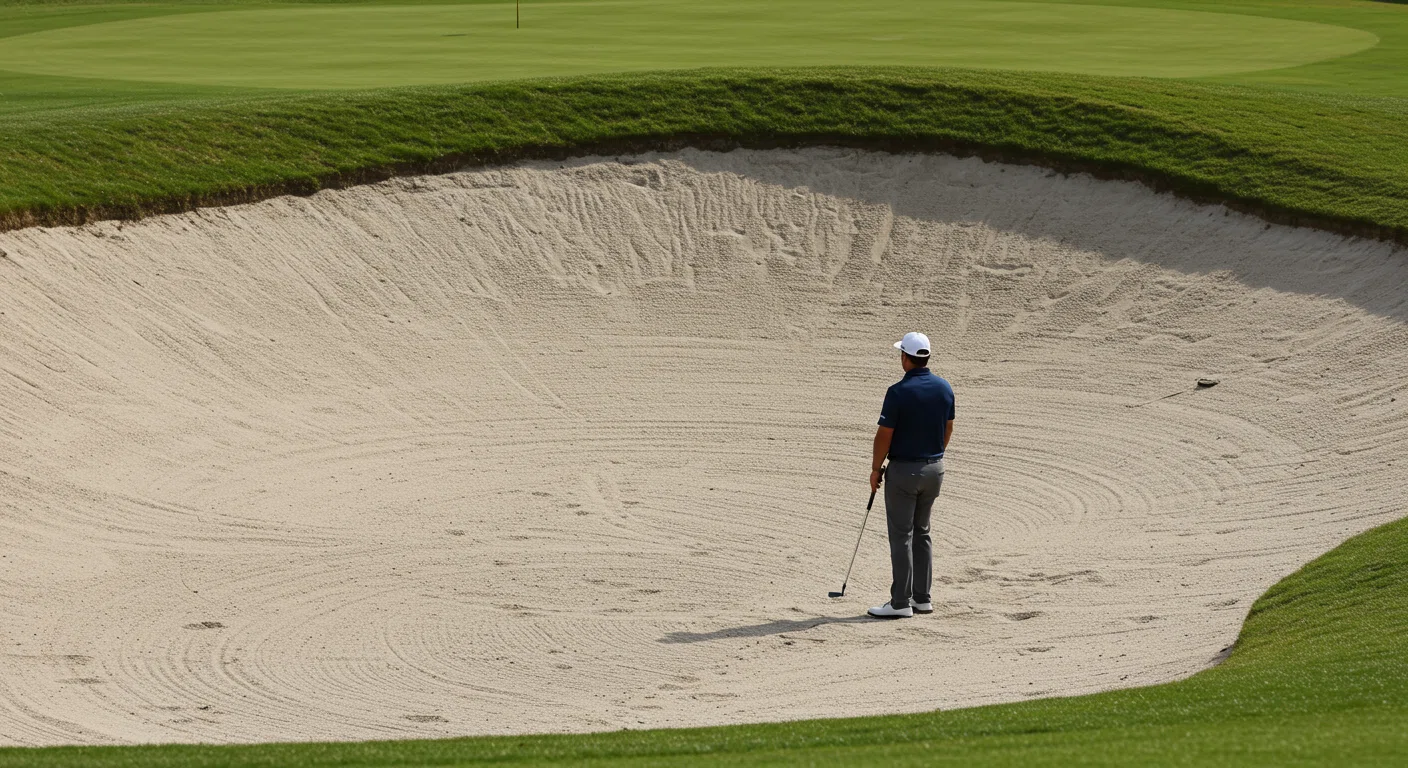 バンカー内でのアンプレヤブル判断をするゴルファー