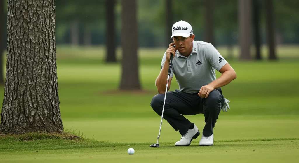 難しいライでの戦略的判断をするゴルファー