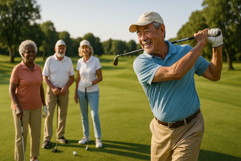 ゴルフのシニアは何歳から？プロ・アマ・シニアティーの年齢基準を完全解説ゴルフを楽しむシニア世代の爽やかなプレー風景