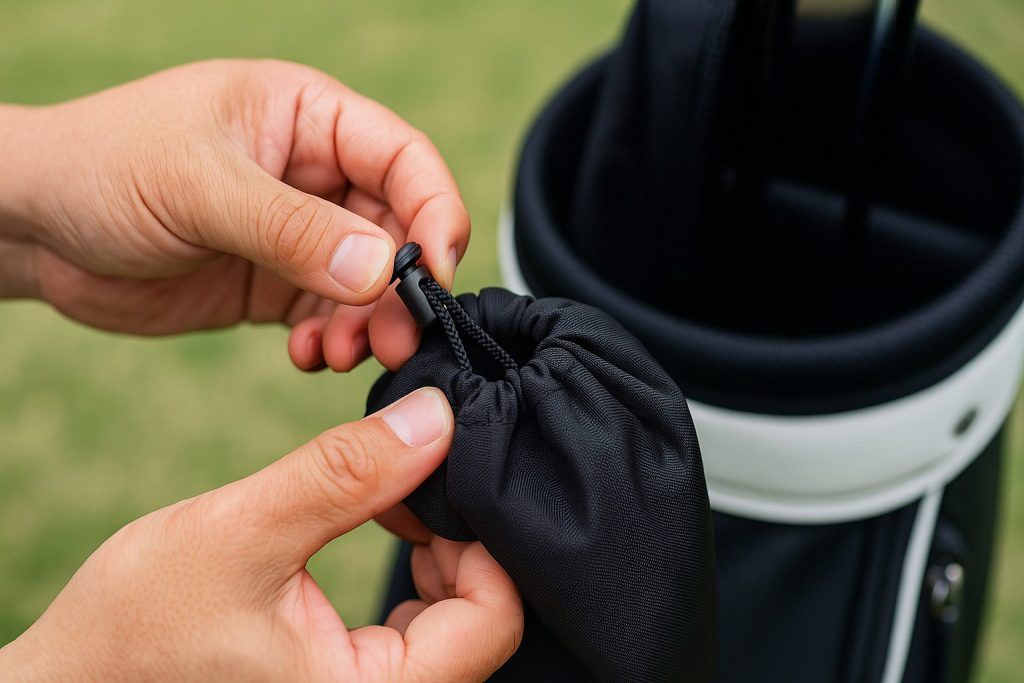 コードストッパーを使って袋を絞る操作を撮影した実写写真