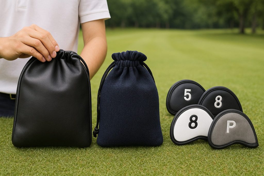 様々な種類のアイアンカバーを比較展示した実写写真