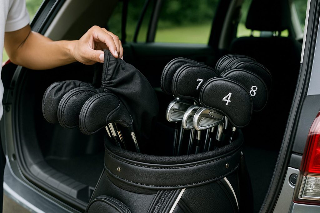 移動時にアイアンカバーがクラブを保護している様子