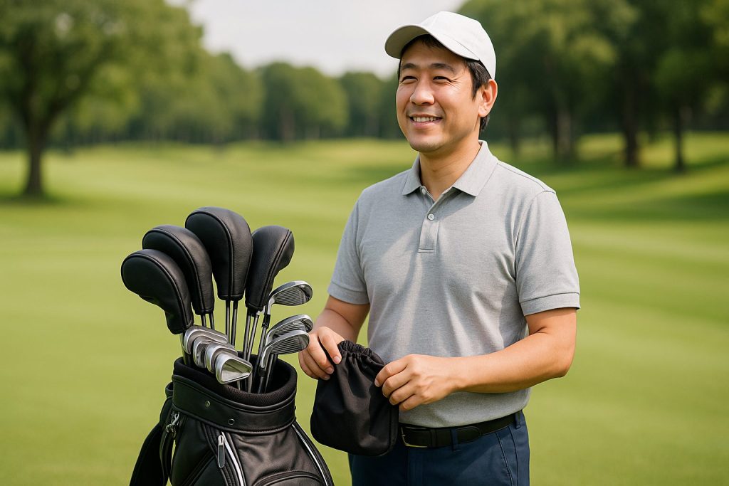 アイアンカバーを活用して快適なゴルフライフを送るゴルファーの様子