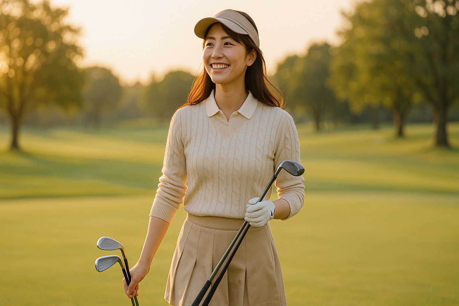 一人予約ゴルフを楽しむ女性の満足感あふれる表情｜女性1人予約ゴルフで知っておきたい19番ホールの真実｜安全に楽しむための完全ガイド