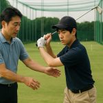 ハーフスイングで基本練習をする初心者の様子