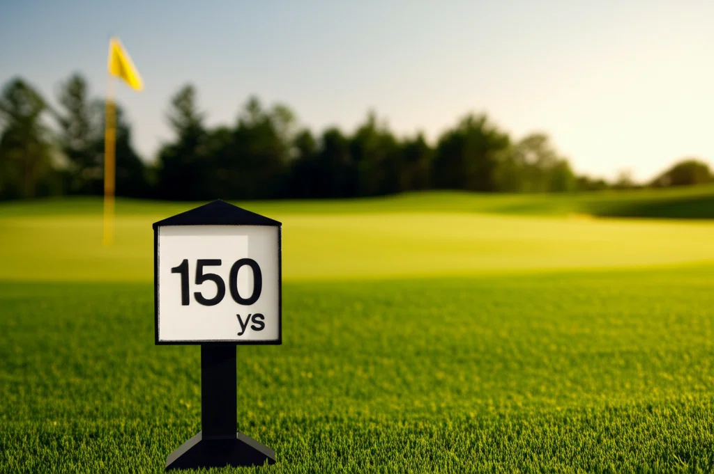 ゴルフコースに立つヤーデージポスト