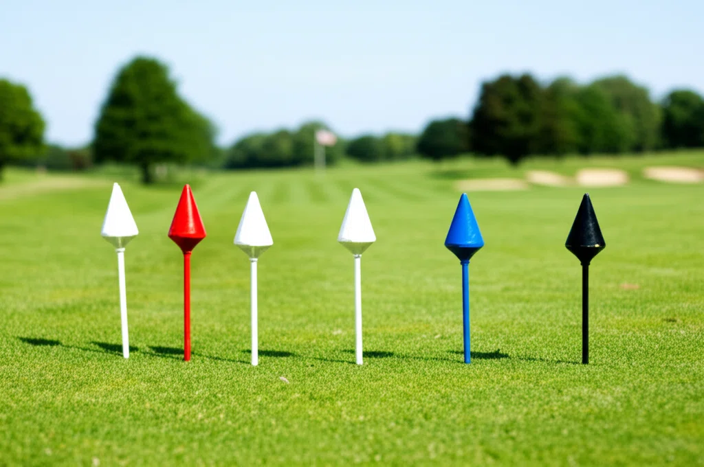 ゴルフコースの異なる色のティーマーカー