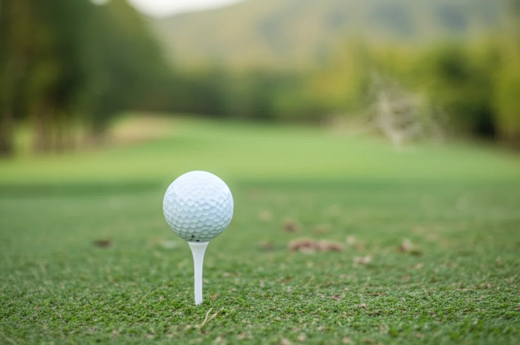 シニアゴルファーがティーショットを打つ様子