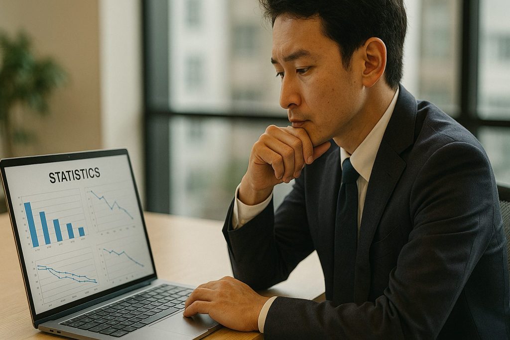 グラフを分析するビジネスパーソン
