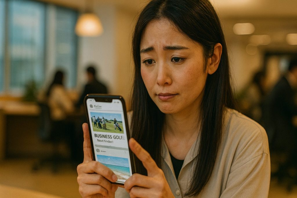 スマートフォンでSNSの声を見る女性会社員