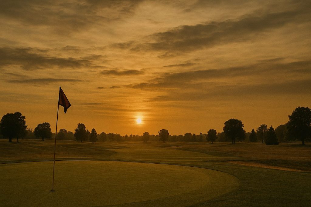 ゴルフ場の風景と時計