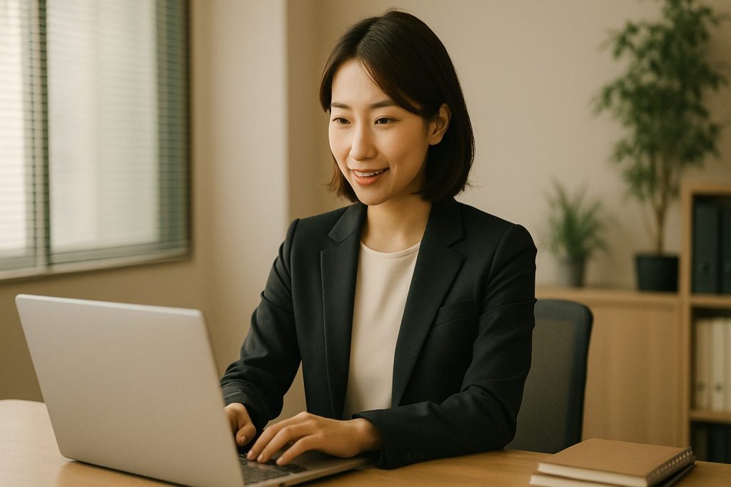 丁寧にメールを書く女性営業職