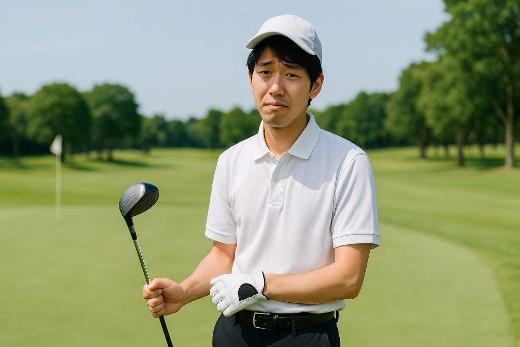 ゴルフウェアで最小限の参加をする若手社員