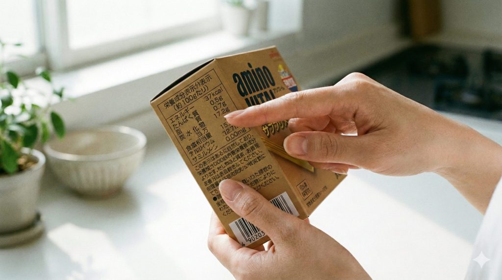 サプリメントの成分表を確認する様子