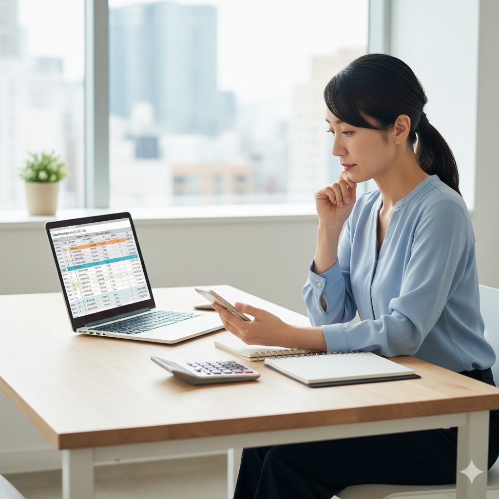 料金を比較検討する女性