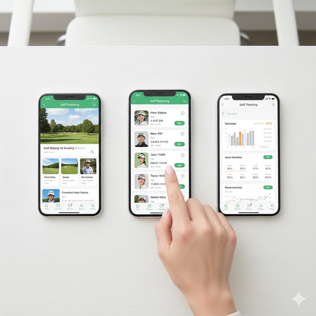 複数のゴルフアプリを比較するスマートフォン