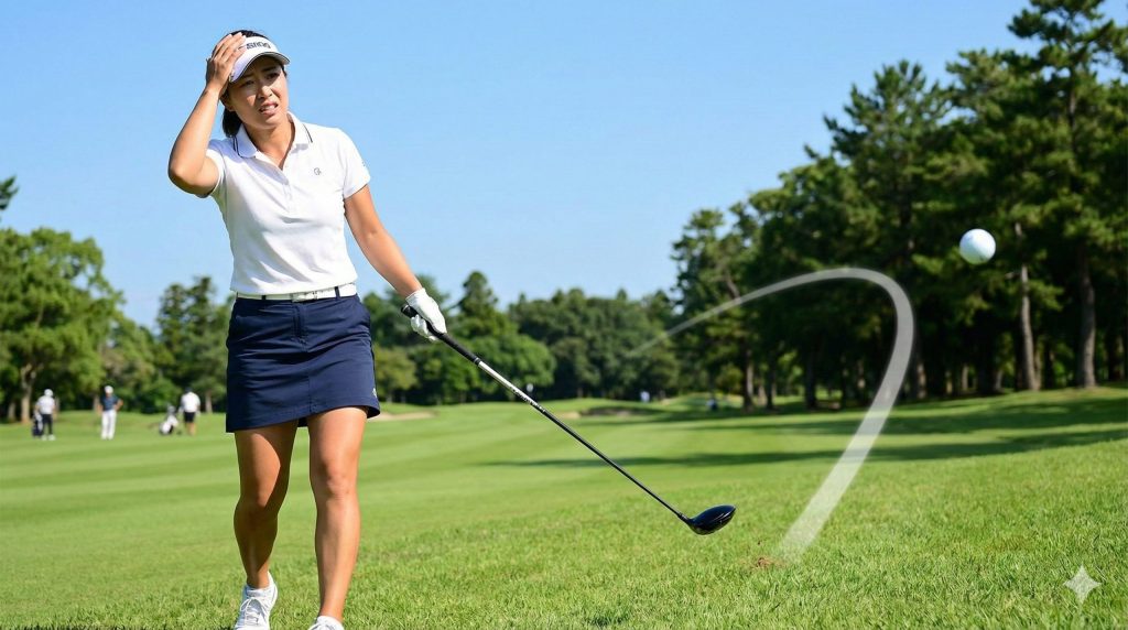 スライスボールに悩む女性ゴルファー