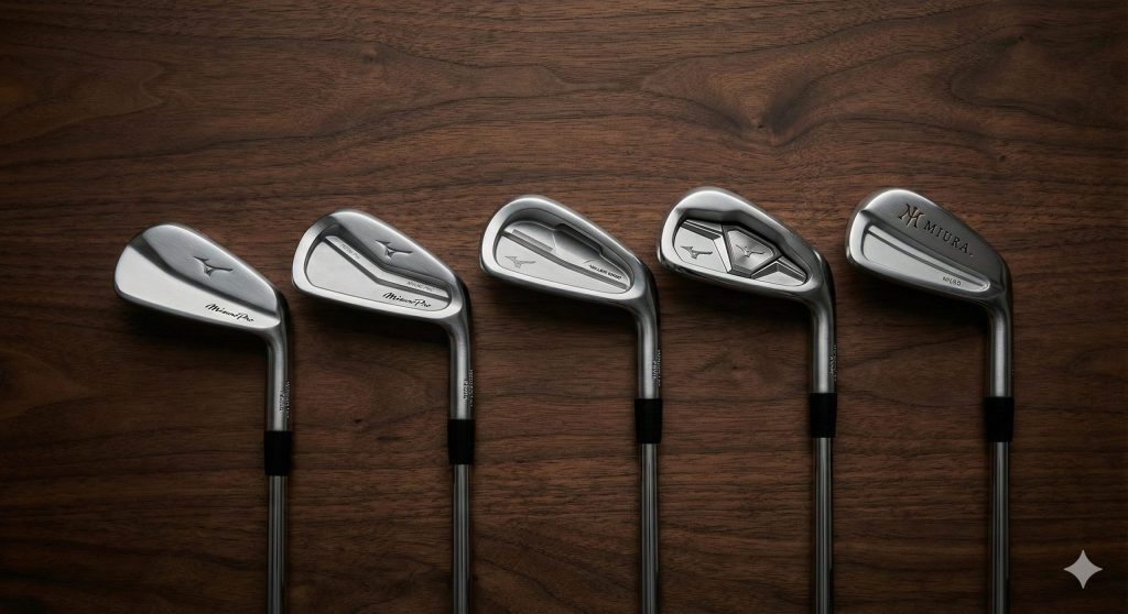 木製テーブルに並べられた複数のプレミアムアイアン