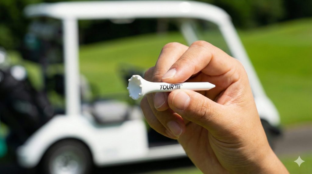 ツアーティーの特殊な形状と強度を確認する様子