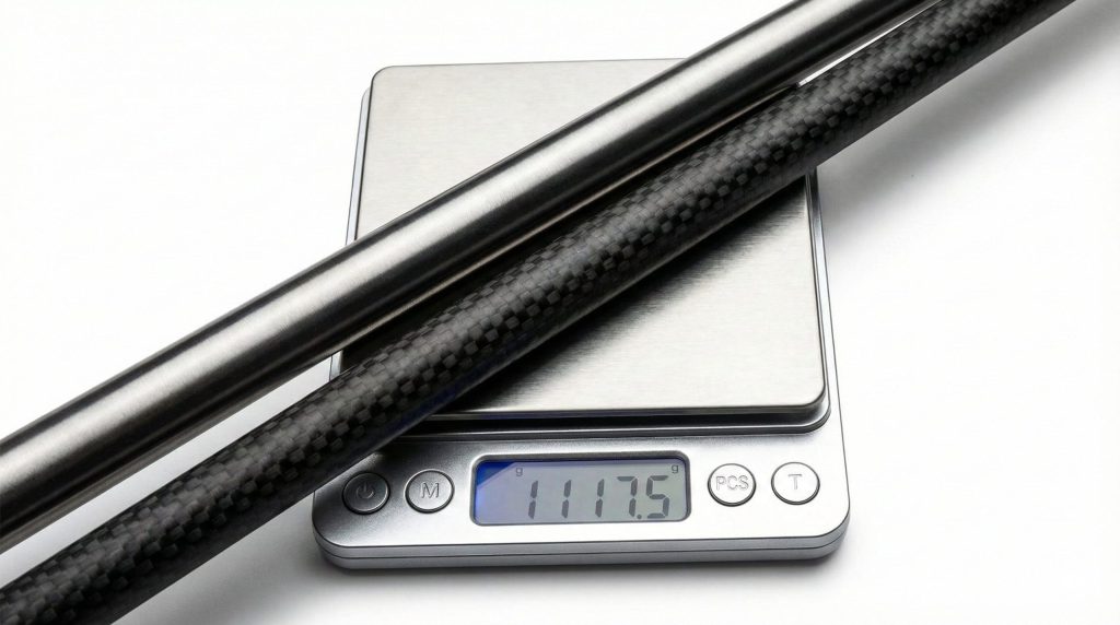 スタジオ撮影されたスチールシャフトとカーボンシャフトの比較画像 