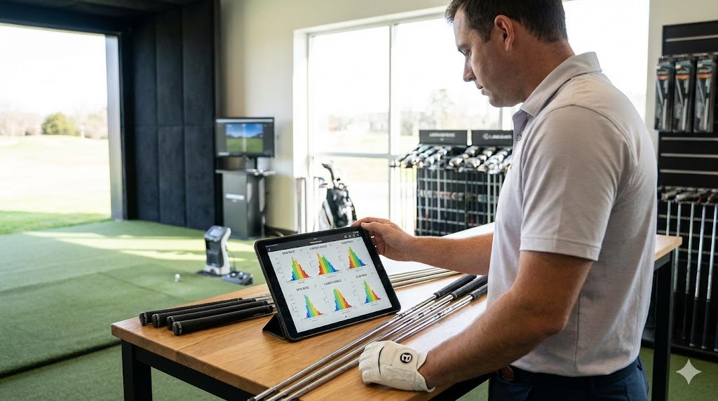 シャフトの分布図を分析するゴルファー