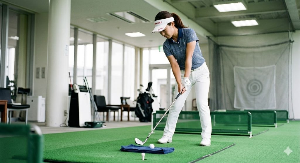 すくい打ちを矯正するためのタオルを使った練習ドリル