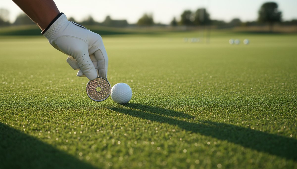 グリーン上でゴルフマーカーを使用する様子