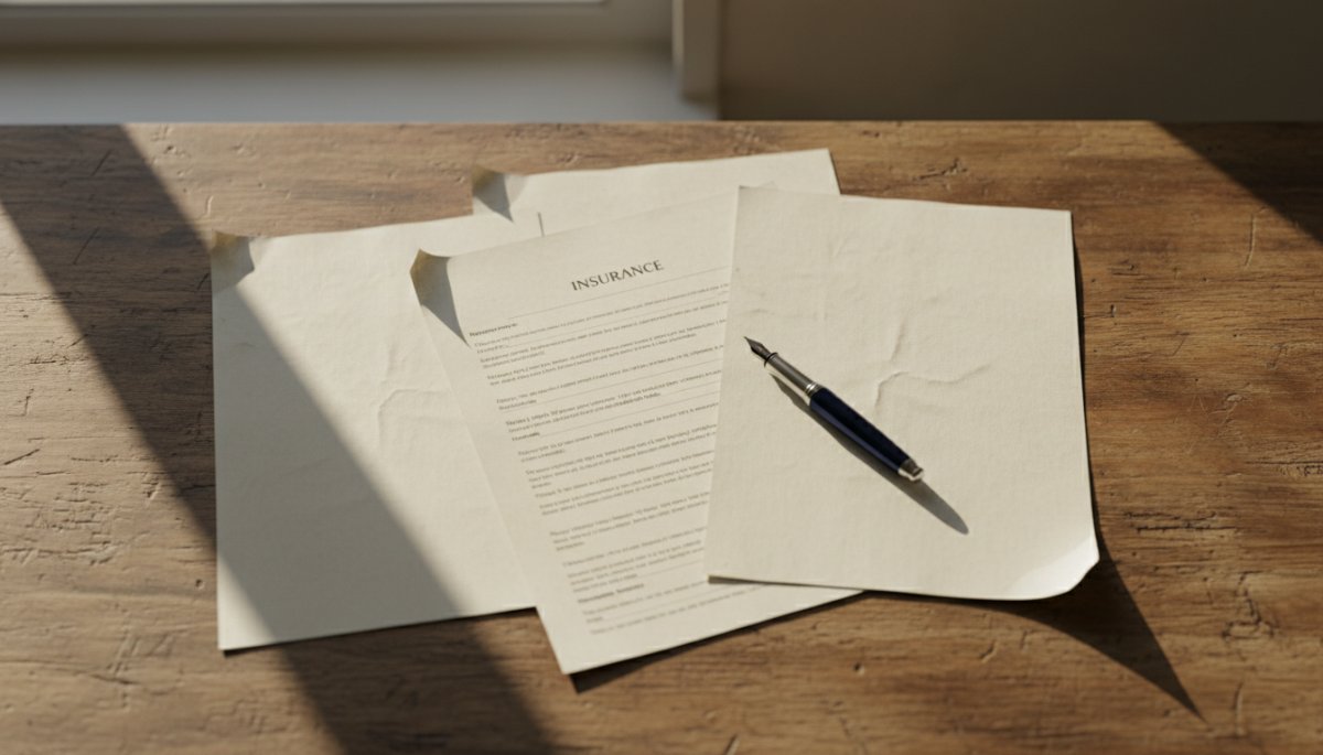 保険書類と筆記用具