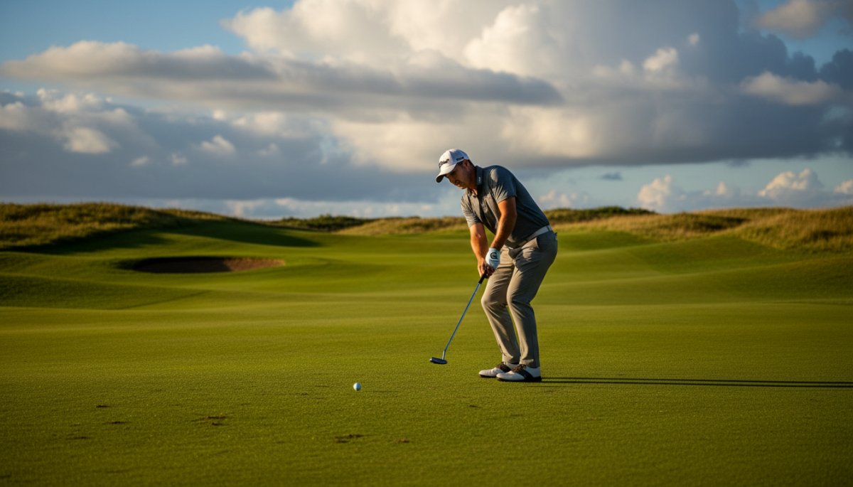 プロゴルファーがパッティングする様子
