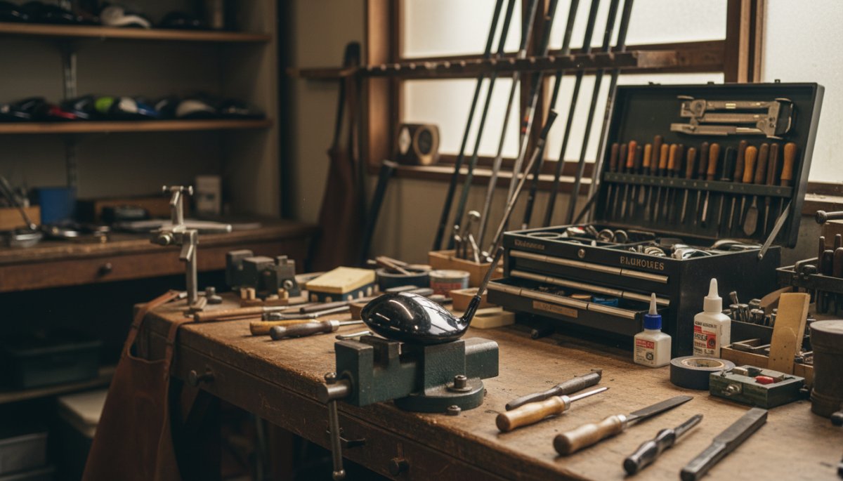 ゴルフショップでのグリップ交換作業