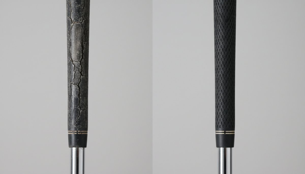 劣化したゴルフグリップと新品グリップの比較
