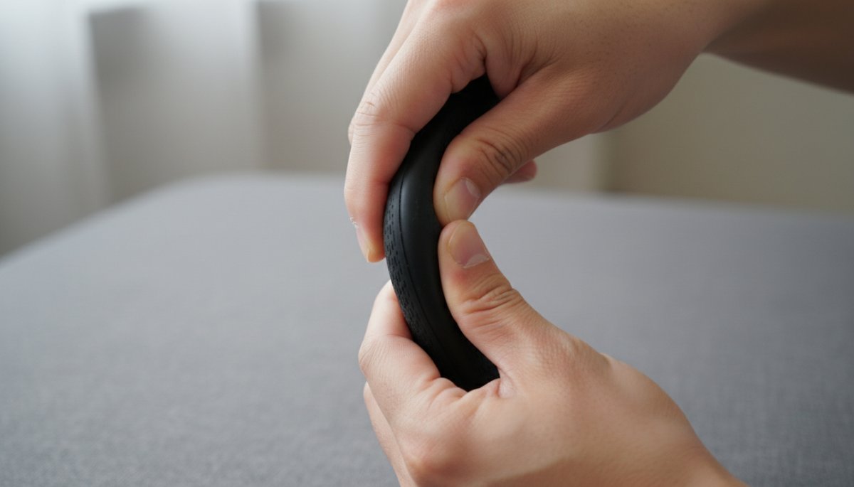 グリップの硬さを確認する様子