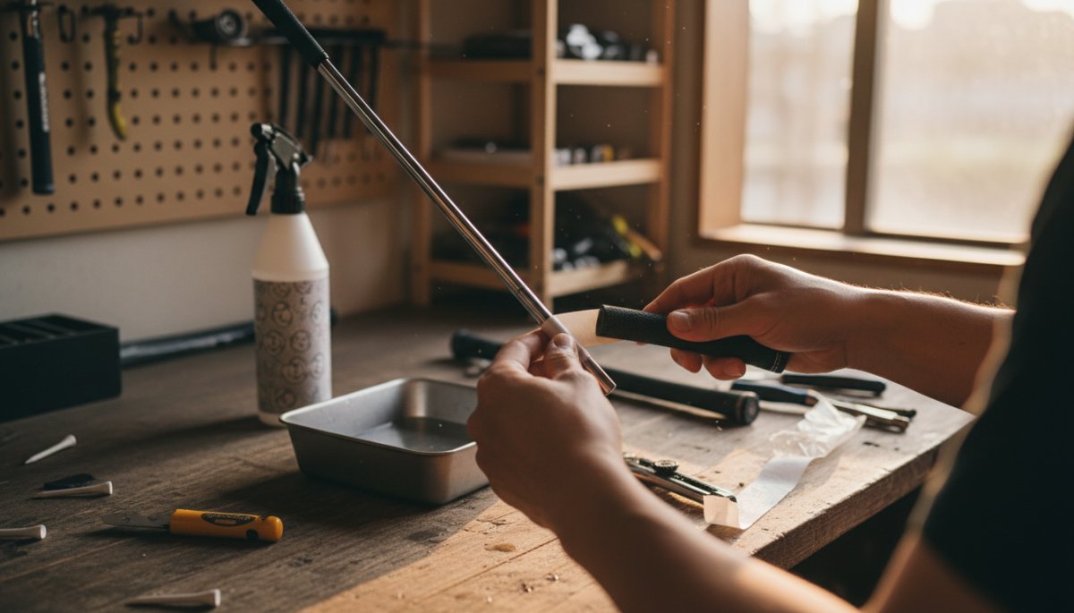 グリップ交換の作業風景