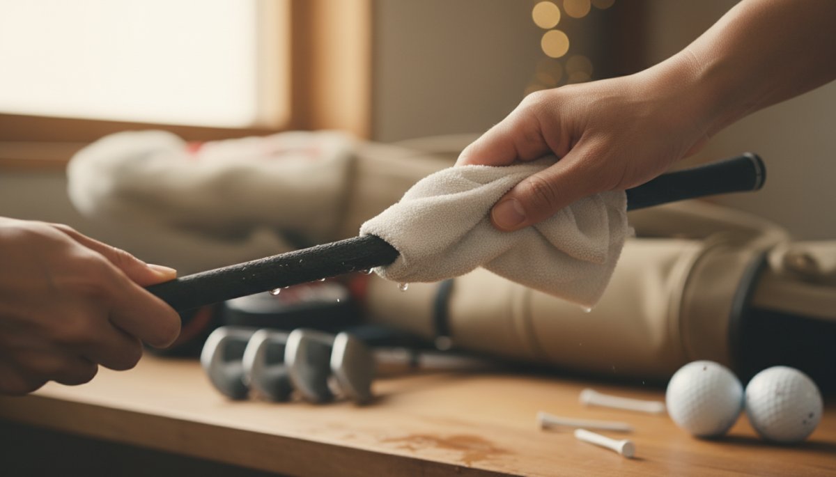 ゴルフグリップのメンテナンス作業を示す画像