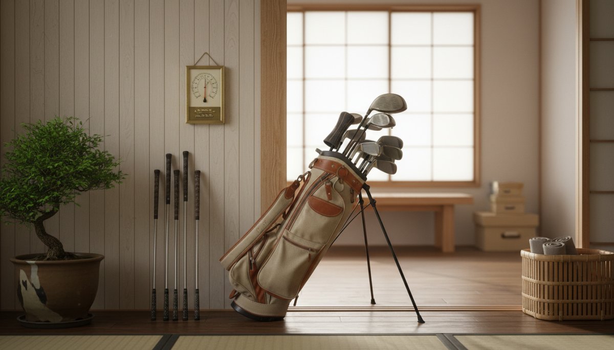 季節ごとのゴルフ用品保管環境を示すイメージ