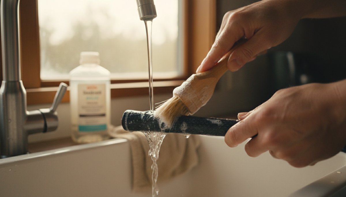 中性洗剤でグリップを洗浄する様子