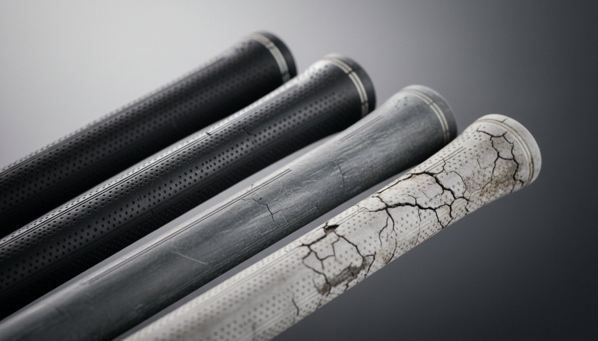 ゴルフグリップの劣化サインを示す比較画像