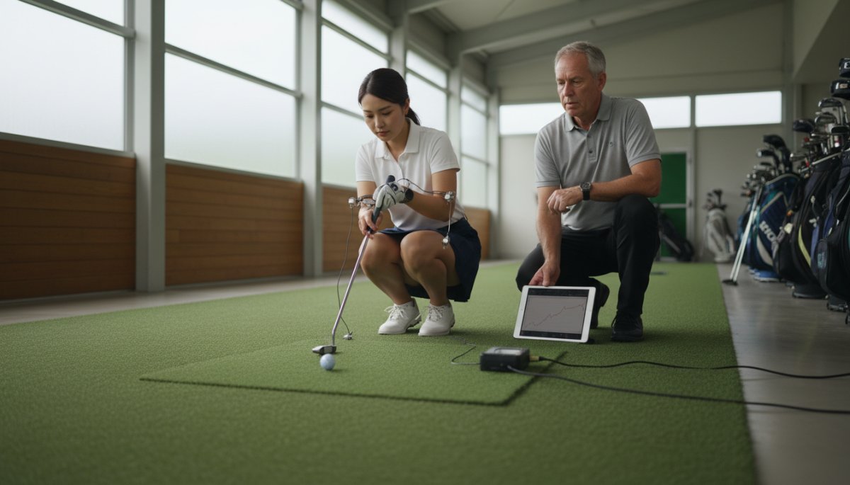 パターフィッティングを受けるゴルファーの様子