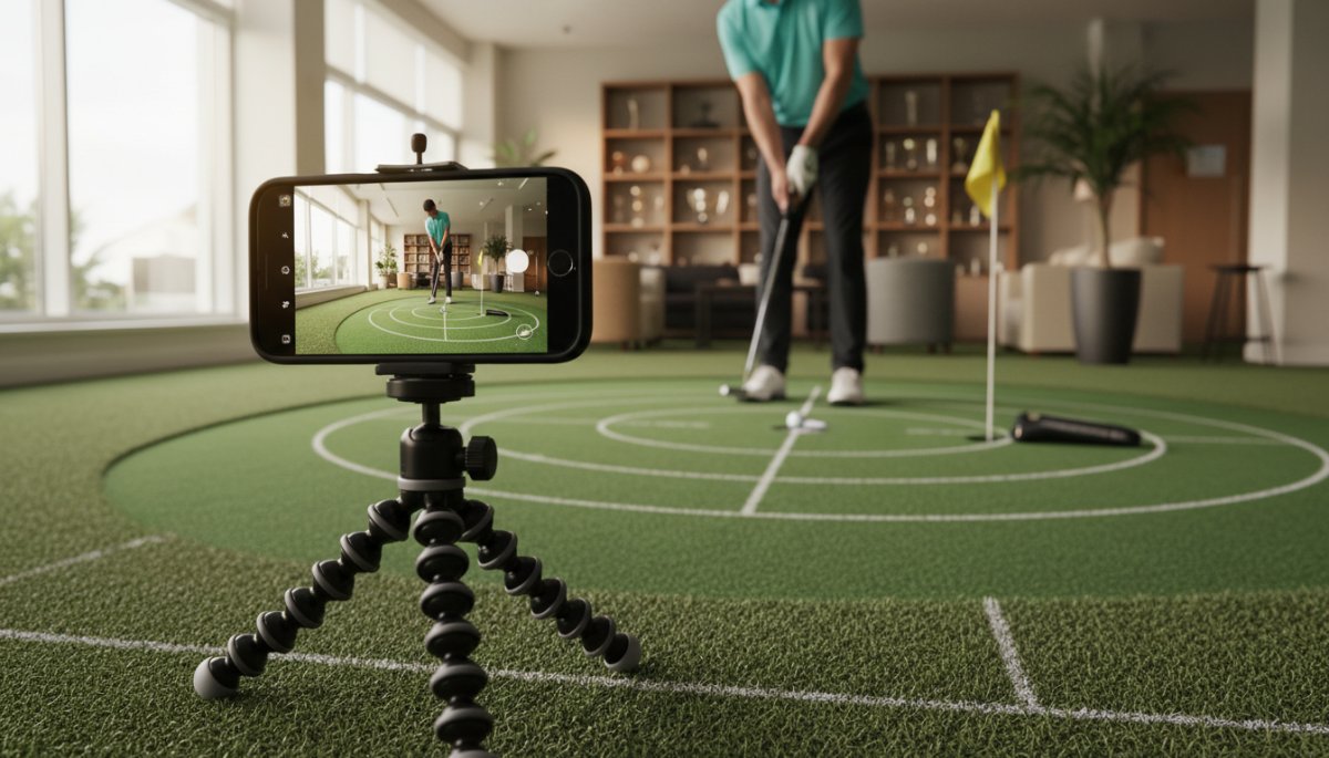 スマートフォンでパッティングを撮影する様子