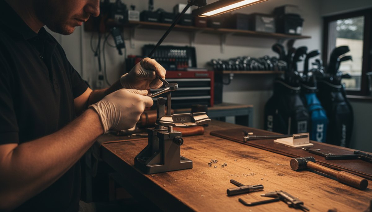 パターのライ角調整を行う工房の様子