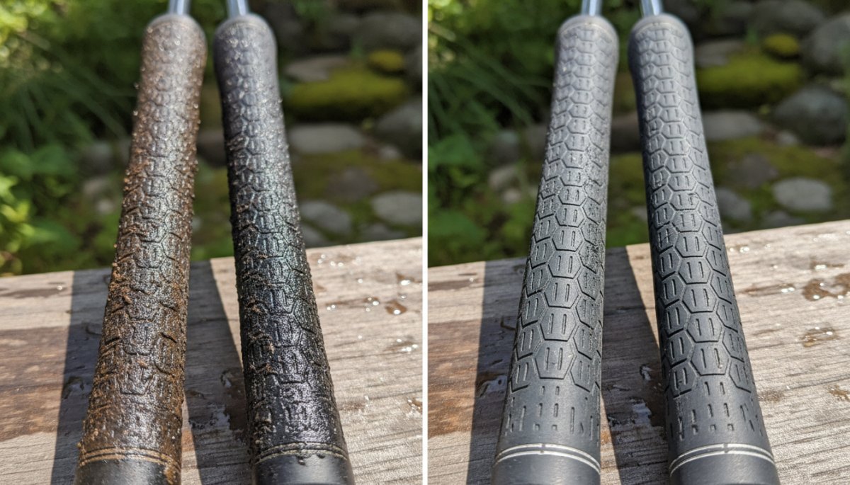 汚れたグリップと清潔なグリップの比較