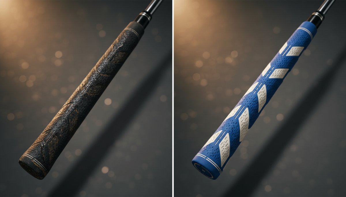 ゴルフグリップ交換の重要性を示すクラブとグリップの比較