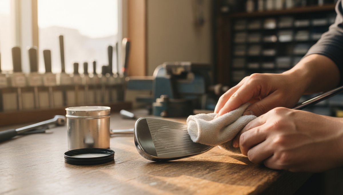 ピカールを使った金属部分の磨き作業