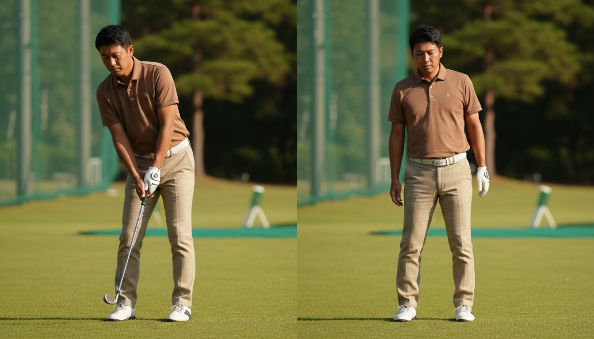 ゴルフアドレスの正しい前傾姿勢と棒立ちの比較