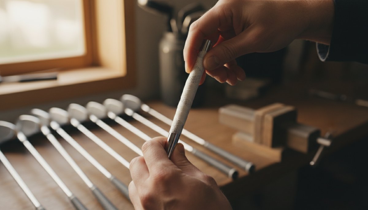 シャフトに両面テープを巻く作業の様子