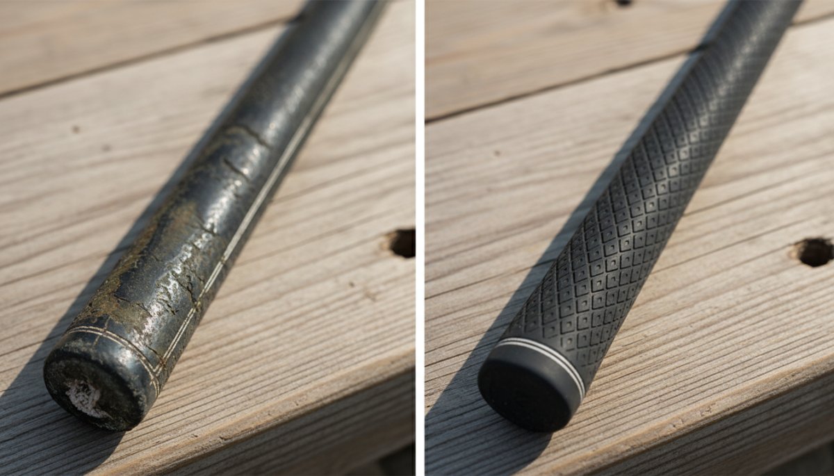 劣化したゴルフグリップと新品グリップの比較