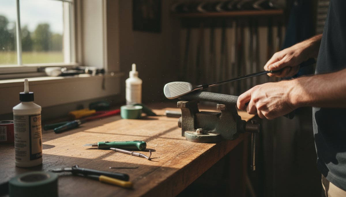 ゴルフグリップ交換作業の様子