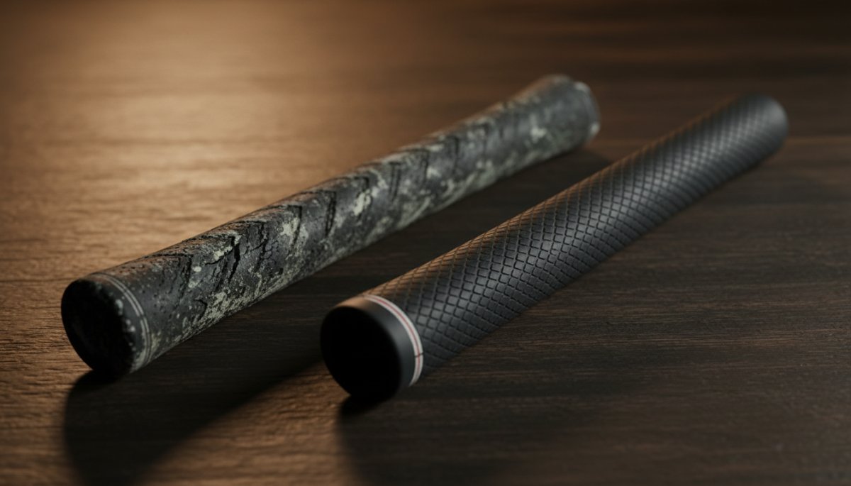 劣化したゴルフグリップと新品グリップの比較