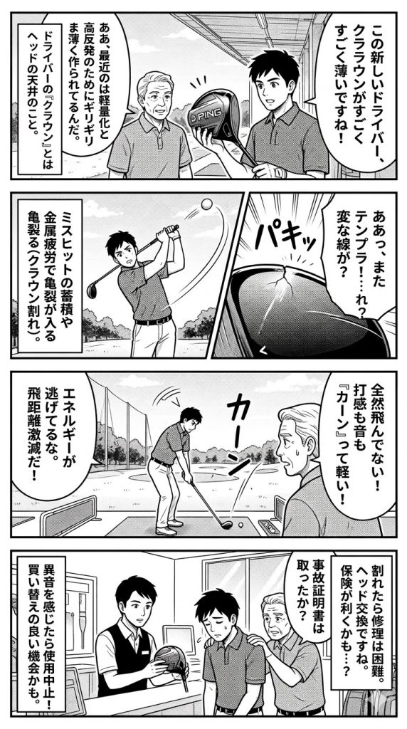 ドライバーのクラウン割れが飛距離に与える影響と保険活用術