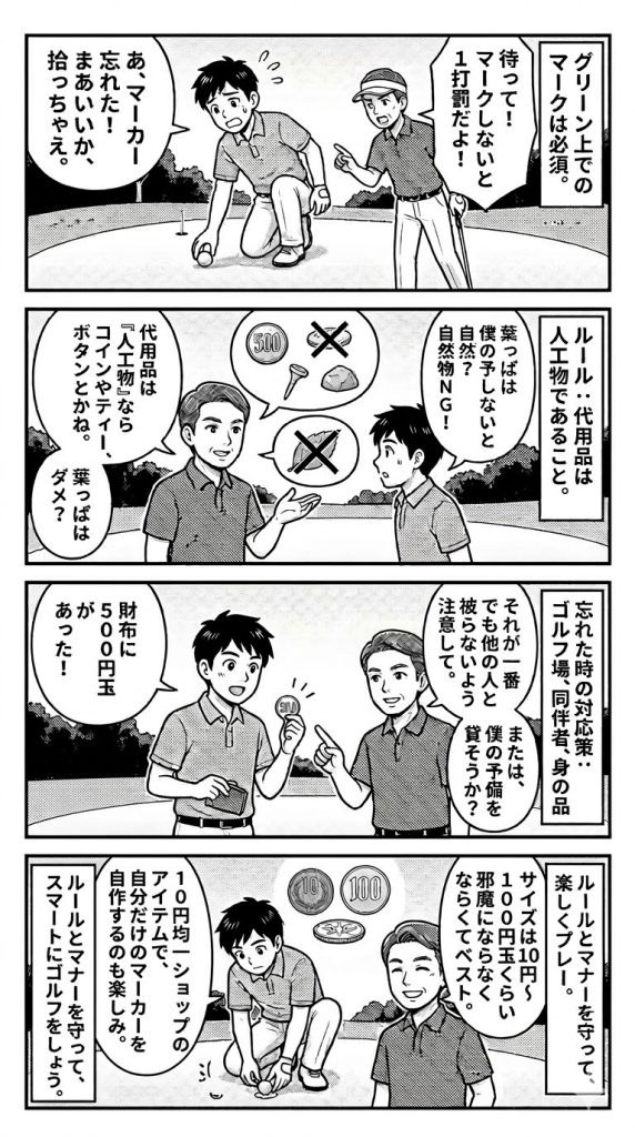 ゴルフマーカー代用に自然物はNG?ルールと正しい代用品の選び方